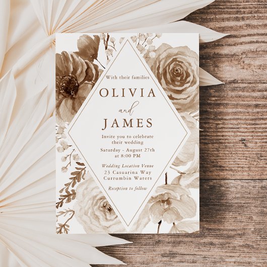 Invitation Vintage Boho Floral Frame Mariage