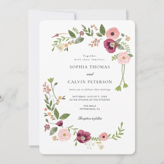 Invitation Vintage Boho Floral Mariage (Devant)