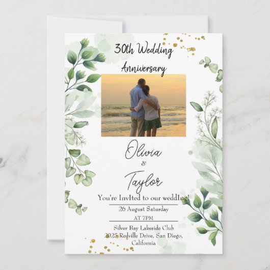 Invitation Vintage Boho Greenery Wedding Anniversary  (Devant)