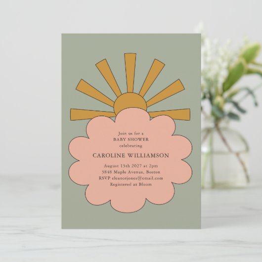 Invitation Vintage Boho Pastels Sunshine Cloud Baby shower (Debout devant)