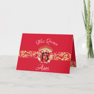 Invitation Vintage Boho Red Gold Rustic Quinceañera espagnol