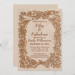 Invitation Vintage Bois Floral Rustique 50e anniversaire