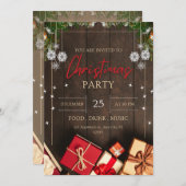 Invitation Vintage bois rustique neige Noël (Devant / Derrière)