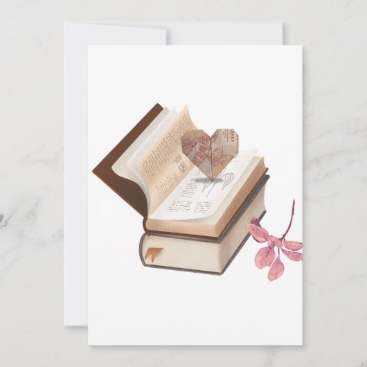 Invitation  Vintage Book Aesthetic with Heart Map & Botanical (Devant)