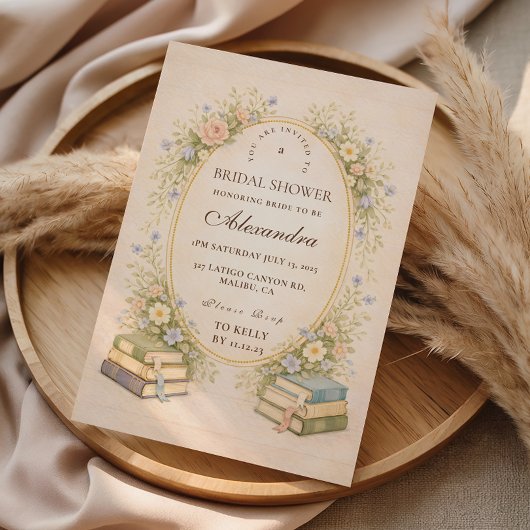 Invitation Vintage Bookstack Garden Bridal Shower