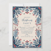 Invitation Vintage Botanical Red and Blue Holiday (Devant)