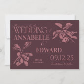 Invitation Vintage Botanical Wedding Plum Burgundy (Devant)