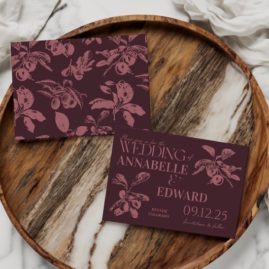 Invitation Vintage Botanical Wedding Plum Burgundy