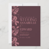 Invitation Vintage Botanical Wedding Plum Burgundy (Devant)