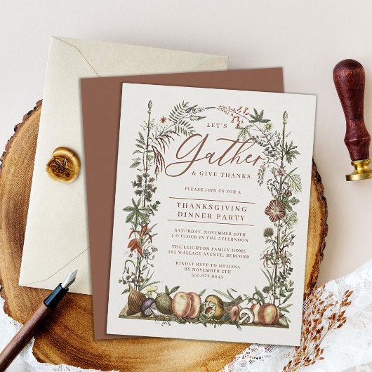 Invitation Vintage Botanique et Champignons Thanksgiving