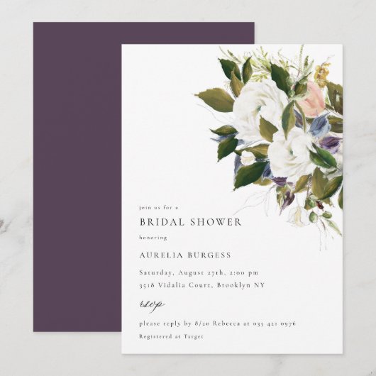 Invitation vintage Bouquet Floral Bridal (Devant / Derrière)