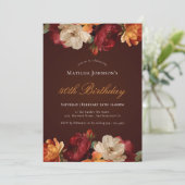 Invitation Vintage Bourgogne Floral 40e anniversaire (Debout devant)
