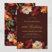 Invitation Vintage Bourgogne Floral 40e anniversaire (Devant / Derrière)