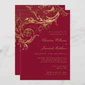 Invitation Vintage Bourgogne Gold Damask (Devant / Derrière)