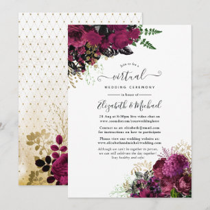Invitation Vintage Bourgogne Marsala et Mariage virtuel Gold