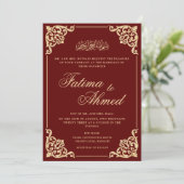 Invitation Vintage Bourgogne musulman Mariage (Debout devant)