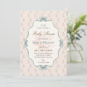 Invitation Vintage bow pastel blue pink baby shower  (Debout devant)