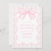 Invitation Vintage Bow rose Floral Élégant anniversaire (Devant)