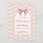 Invitation Vintage Bow rose Floral Girl Anniversaire (Devant / Derrière)