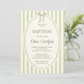 Invitation Vintage bow stripe pattern gender neutral baptism (Debout devant)