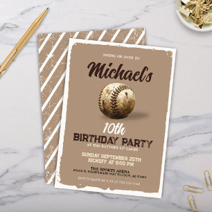 Invitation Vintage Boys Beige Sport Baseball Anniversaire