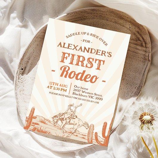 Invitation Vintage Brown Cowboy 1st Rodeo Anniversaire