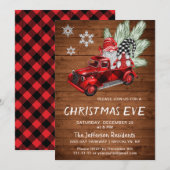 Invitation Vintage Buffalo Red Truck & Gnomes Christmas Eve (Devant / Derrière)