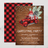 Invitation Vintage Buffalo Red Truck & Gnomes Noël (Devant / Derrière)