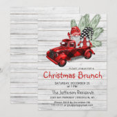 Invitation Vintage Buffalo Red Truck Gnomes Noël Brunch (Devant / Derrière)