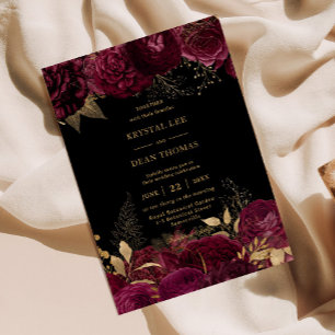 Invitation Vintage Burgundy Gold Floral Rose Mariage