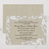 Invitation Vintage Burlap et Mariage de dentelle blanche (Devant / Derrière)