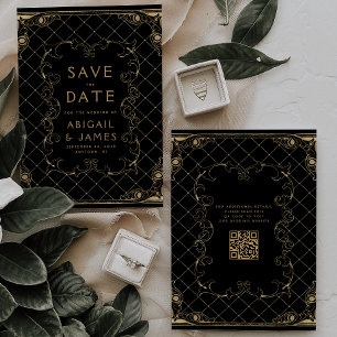 Invitation Vintage cadre Black Gold Wedding Enregistrer la da