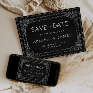 Invitation Vintage cadre Black Silver Wedding Enregistrer la