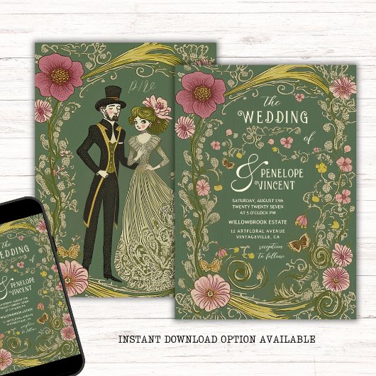 Invitation Vintage cadre floral