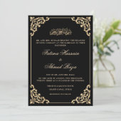 Invitation Vintage cadre noir élégant Script musulman Mariage (Debout devant)