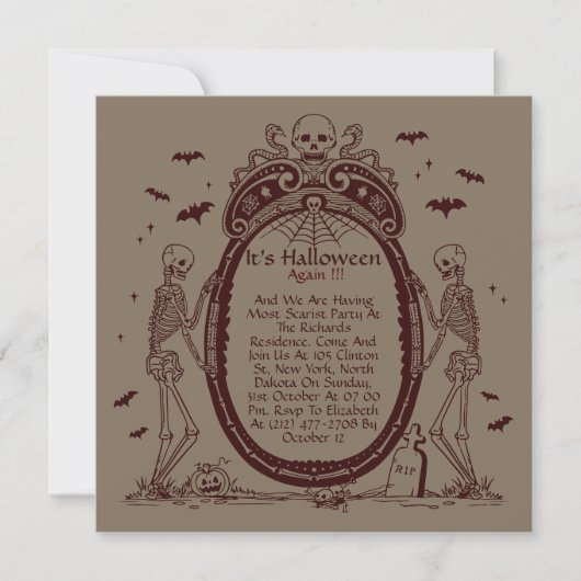 Invitation Vintage cadre Vieux papier Texture Halloween Party (Devant)