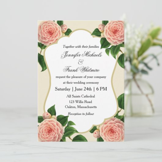 Invitation Vintage Camellia Botanique (Debout devant)