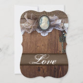 Invitation Vintage Cameo Key Burlap Wood Wedding Invite (Dos)