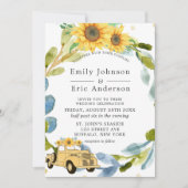 Invitation Vintage Camion Jaune Sunflowers Blue Mariage Invit (Devant)