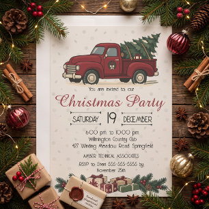 Invitation Vintage camion rouge de Noël nordique pour fête de