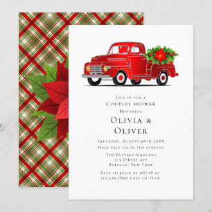 Invitation Vintage Camion Rouge Poinsettia Couples Douche