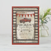 Invitation Vintage Camion Rouge Rustic Farmhouse Baby shower (Debout devant)