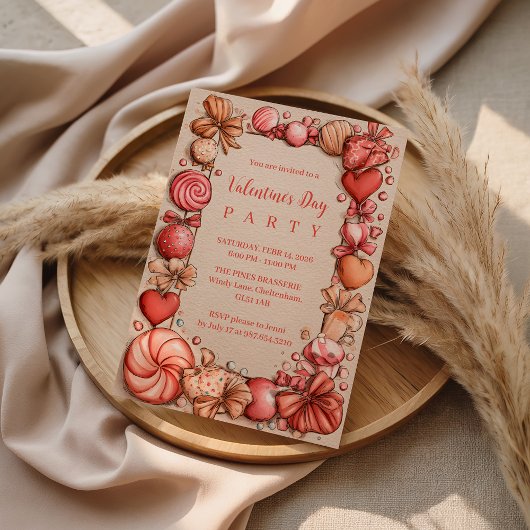 Invitation Vintage Candy Hearts Valentine Party