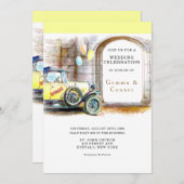 Invitation Vintage Car Village Mariage unique (Devant / Derrière)