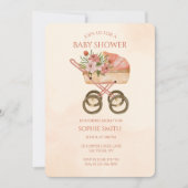 Invitation Vintage Carriage Floral Baby Shower (Devant)