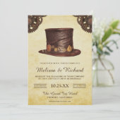 Invitation Vintage Casquette en cuir rustique Mariage Steampu (Debout devant)