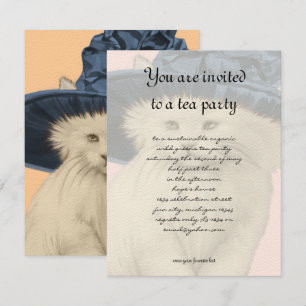 Invitation vintage Cat Tea Party Casquette bleu Vi