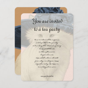 Invitation vintage Cat Tea Party Casquette bleu Vi