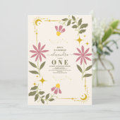 Invitation Vintage céleste Botanique 1er anniversaire (Debout devant)