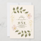 Invitation Vintage céleste Botanique 1er anniversaire (Devant)